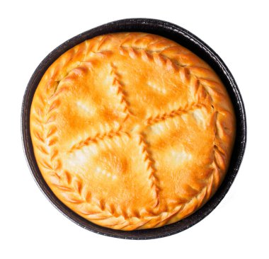 izole beyaz zemin üzerine yuvarlak tatlı pasta