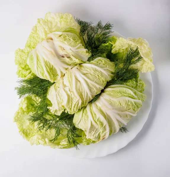 녹색 및 접시에 당근 인형된 양배추 — 스톡 사진