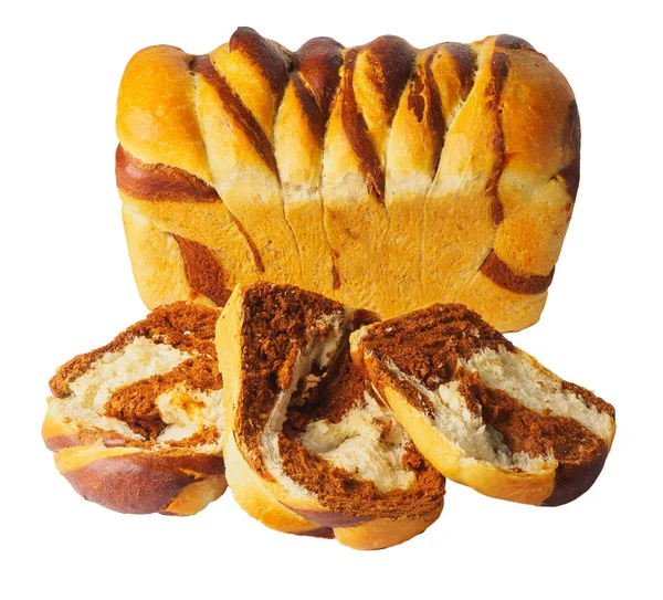 Chleb biały brązowy krojonego chleba na stole. na białym tle — Zdjęcie stockowe