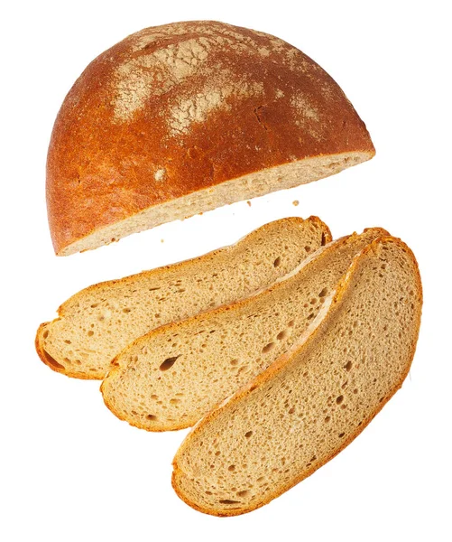 Biały bochenek krojonego chleba na stole. na białym tle — Zdjęcie stockowe