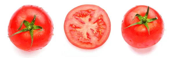 빨간 토마토 근접 촬영 흰색 배경에 고립 라운드 설정 — 스톡 사진