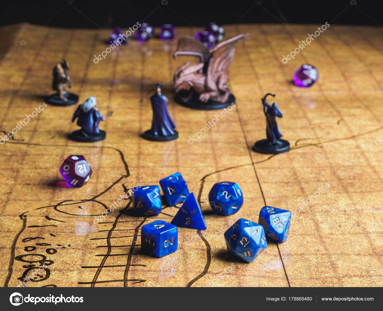 Roleplay game with dragons in dungeon. Yellow field dice Stock Photo by  ©paulzhuk 178871342