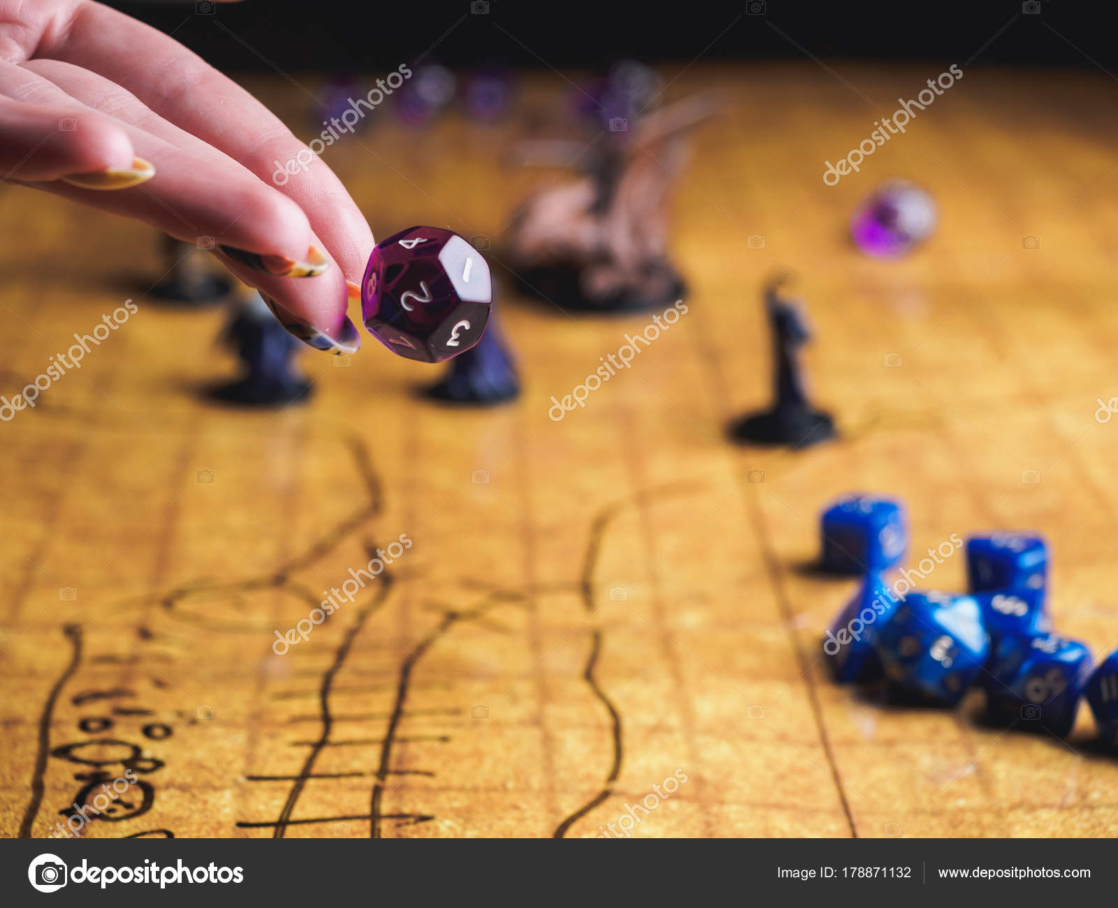 Roleplay Game With Dragons In Dungeon. Yellow Field Dice. Stock Photo,  Picture and Royalty Free Image. Image 92658000.