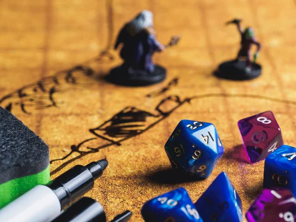 Roleplay game with dragons in dungeon. Yellow field dice Stock Photo by  ©paulzhuk 178871342