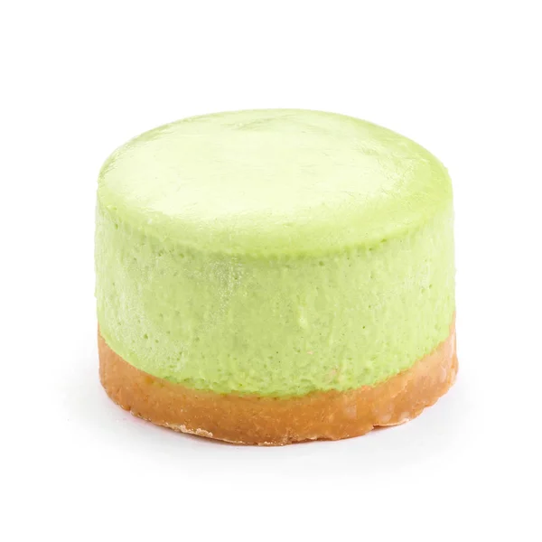 緑のチョコレート丸いチーズケーキ。孤立した白地 — ストック写真