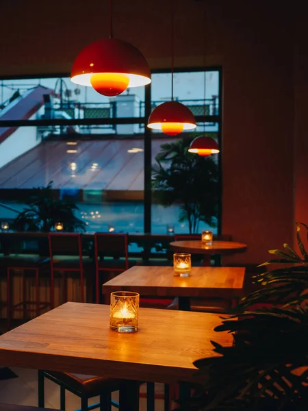 Interior of mexican cantina bar with dim lights and candles — Stock Photo, Image