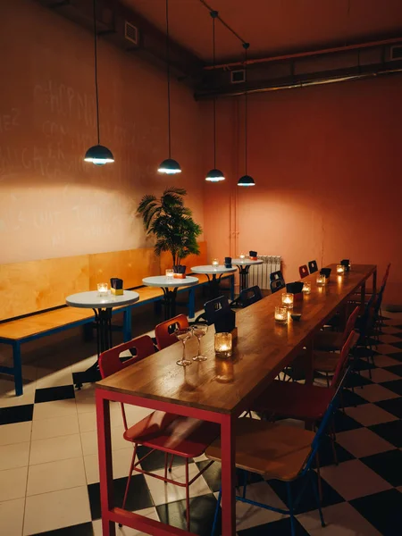 Interior of mexican cantina bar with dim lights and candles — ストック写真