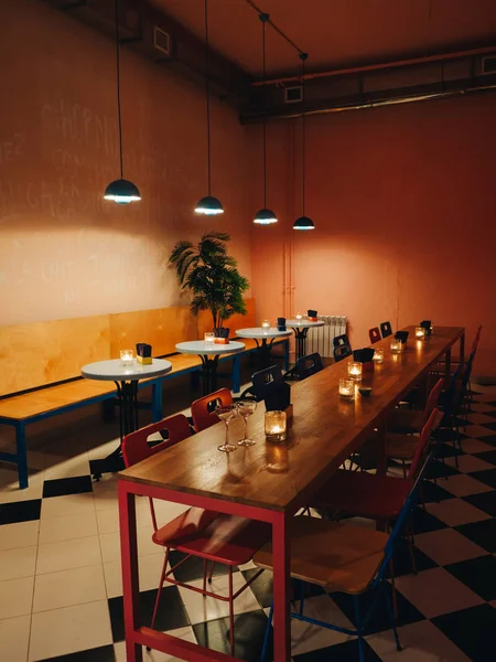 Interior of mexican cantina bar with dim lights and candles — Stock Photo, Image