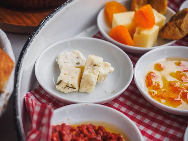 Classic turkish breakfast with different types of cheese — Stock Photo, Image