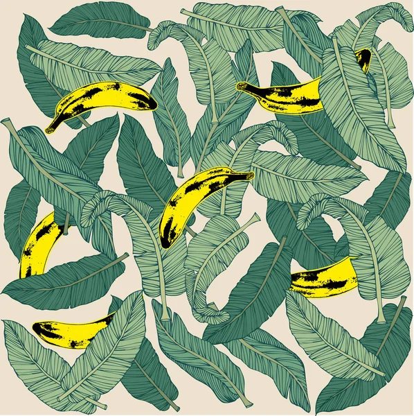 Muster Aus Bananen Und Palmblättern Mit Bananen — Stockvektor