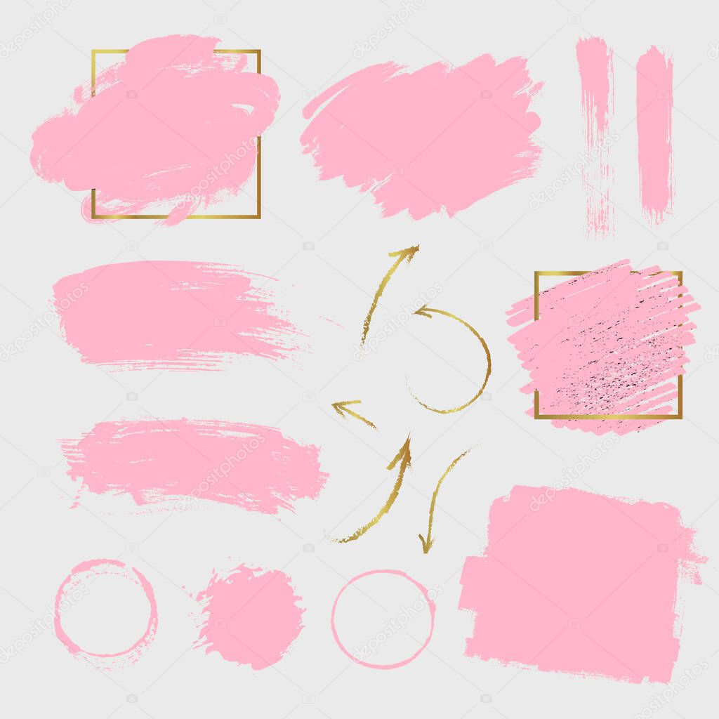 Vector pink paint strokes and golden arrows