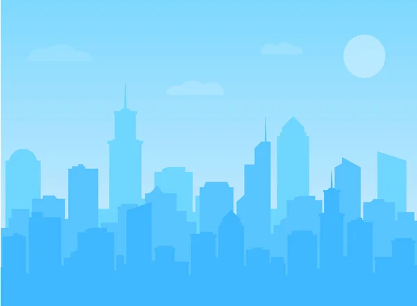 Ilustración vectorial Edificio urbano moderno Skyline, azul — Vector de stock