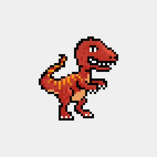 Pixel art 8 bit cartoon T Rex Tyrannosaurus dinosaur character — Stock Vector