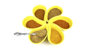 köri ve baharat izole bir kaşık ile bir kap içinde