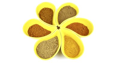 köri ve baharat izole bir kaşık ile bir kap içinde