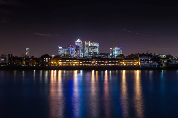 Panoramische foto van uitzicht Canary Wharf vanaf Greenwich — Stockfoto