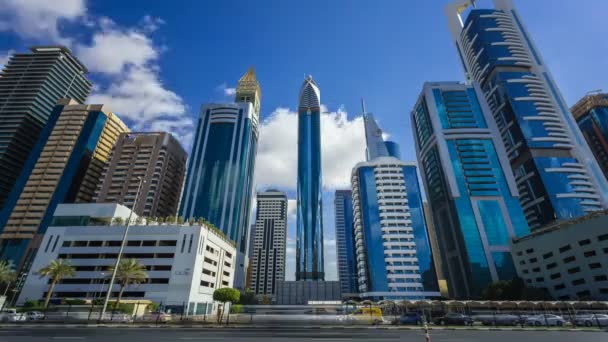 Uitzicht Wolkenkrabbers Het Financiële Centrum Van Dubai Verenigde Arabische Emiraten — Stockvideo