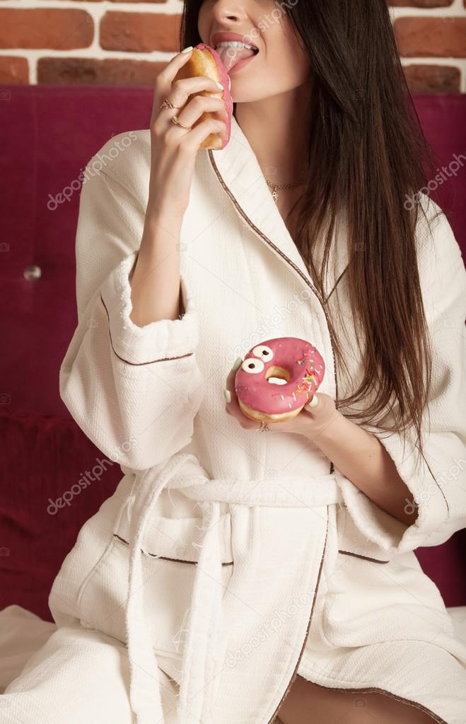 Sexy lady in white bathrobe Stock Photo by ©Lashkhidzetim 127550726