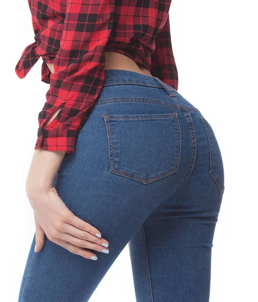Žena sexy tělo v džínách — Stock fotografie