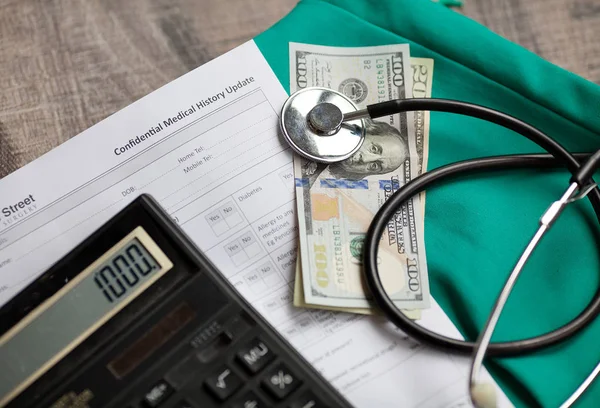Dollari Con Stetoscopio Costi Dell Assicurazione Medica — Foto Stock