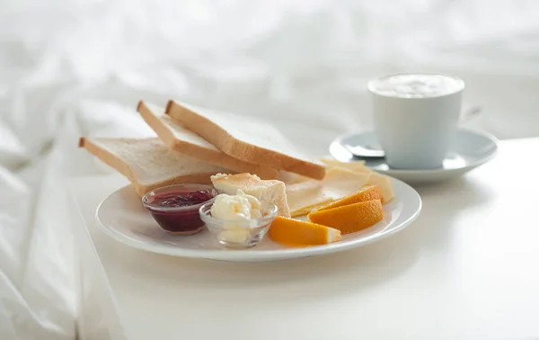 Petit Déjeuner Lit Dans Chambre Hôtel Hébergement — Photo