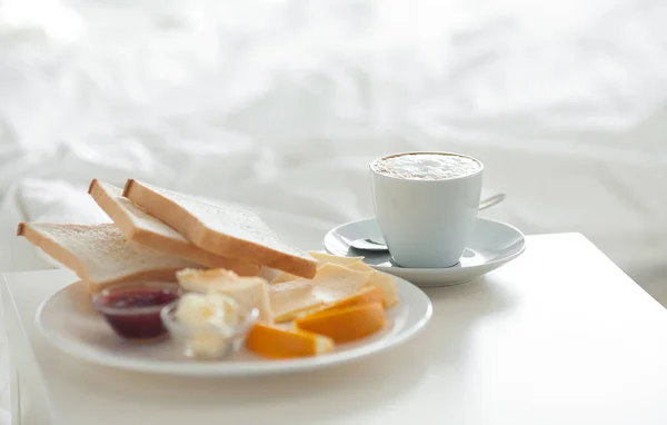 Petit Déjeuner Lit Dans Chambre Hôtel Hébergement — Photo