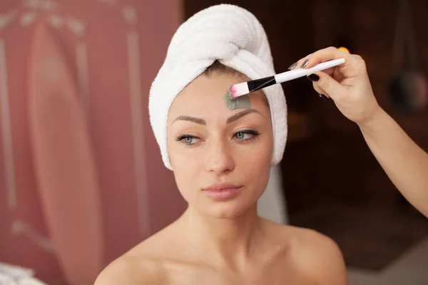 Spa Concept Young Woman Nutrient Facial Mask Beauty Salon Close — Stock Photo, Image
