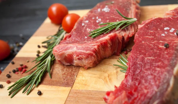 Bistecca Cruda Manzo Ribeye Cottura Con Ingredienti Vista Dall Alto — Foto Stock