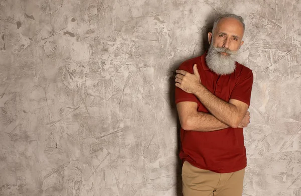 Barba Perfeita Close Homem Barbudo Sênior Contra Fundo Cinza — Fotografia de Stock