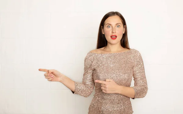 Young Elegant Woman Pointing White Background — Stock Photo, Image