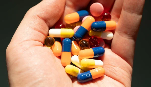 Colorful Pills Medicines Hand — Stock Photo, Image