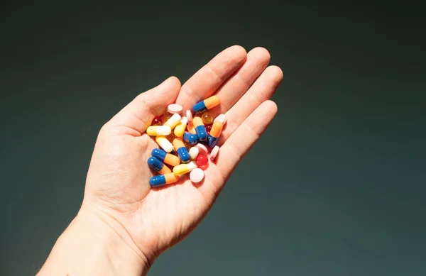 Colorful Pills Medicines Hand — Stock Photo, Image