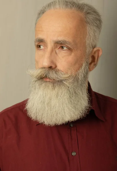ハンサムな高齢者ひげそり男上の灰色の背景 — ストック写真