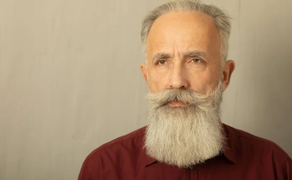 Guapo Anciano Barbudo Hombre Sobre Fondo Gris —  Fotos de Stock