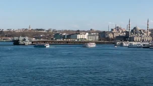 Ultra HD 4K sea traffic on Golden Horn at istanbul Turkey — Stock Video