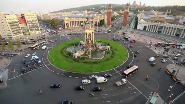 Timelapse Plaza d 'Espanya, Plaza de Espana of Squares in Barcelona — стоковое видео