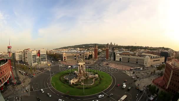 Timelapse Plaza відрізняється, Plaza de Espana квадратів в Барселоні на заході сонця — стокове відео