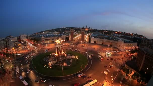 游戏中时光倒流广场广场，广场的巴塞罗那在日落时西班牙广场 — 图库视频影像