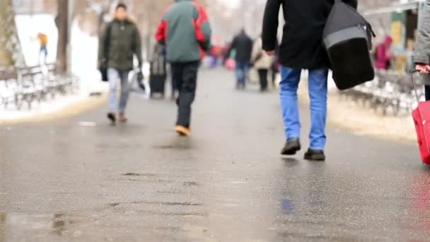 Les navetteurs Une foule de personnes marchent à Prague — Video