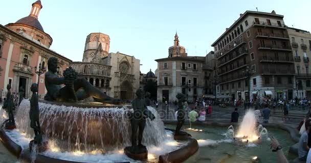 Famous Place Plaze Virgin Basilica Desamparados Old Square Valencia Spain — Stock Video