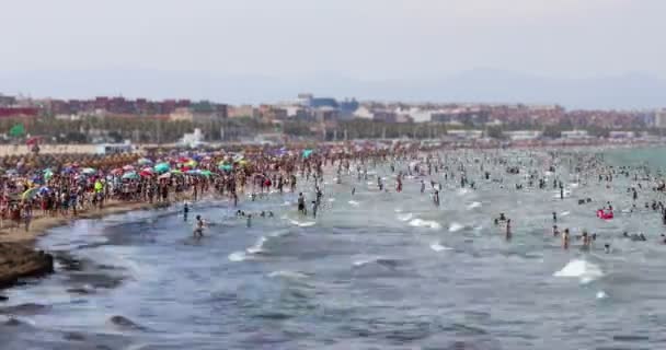 Zeitraffer Miniatur Tilt Shift Effekt Menschen Die Spaß Sommerurlaub Strand — Stockvideo