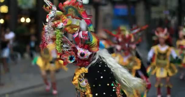 Danseurs Boliviens Avec Costume Typique Carnaval Rue Août 2017 Valence — Video