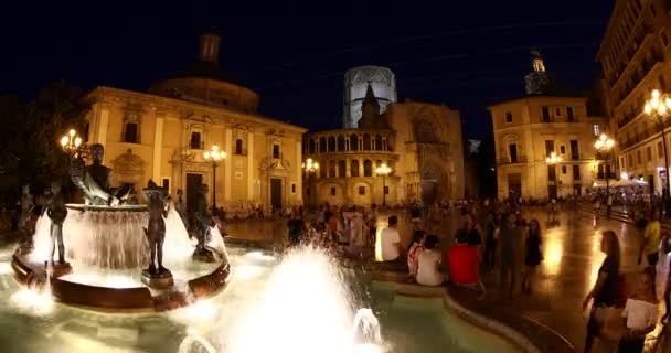 Noche Rodaje Time Lapse Famosa Plaza Plaze Virgin Con Basílica — Vídeos de Stock