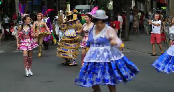 Danseurs Boliviens Avec Costume Typique Carnaval Rue Août 2017 Valence — Video