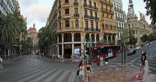 Rastreamento Tiro Lapso Tempo Centro Cidade Plaza Del Ayuntamiento Valencia — Vídeo de Stock