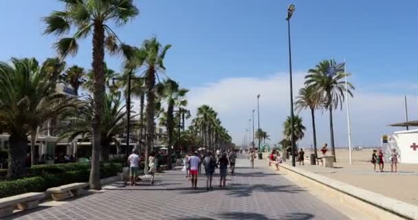 Tracking Shoot Time Lapse Pessoas Andando Baía Praia Valencia Espanha — Vídeo de Stock