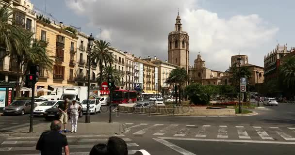 Zeitraffer Miguelete Micalet Kathedrale Reina Square Valencia Juli 2017 — Stockvideo