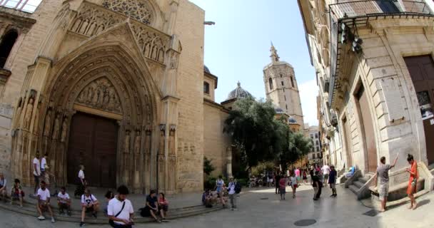 Tempat Terkenal Plaze Virgin Dengan Basilika Desamparados Lapangan Tua Valencia — Stok Video