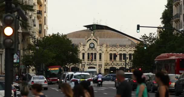 Estácio Del Nord Estação Ferroviária Com Trânsito Cidade Valência Espanha — Vídeo de Stock