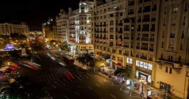 Time lapse Centro della città di Plaza del Ayuntamiento Valencia — Video Stock